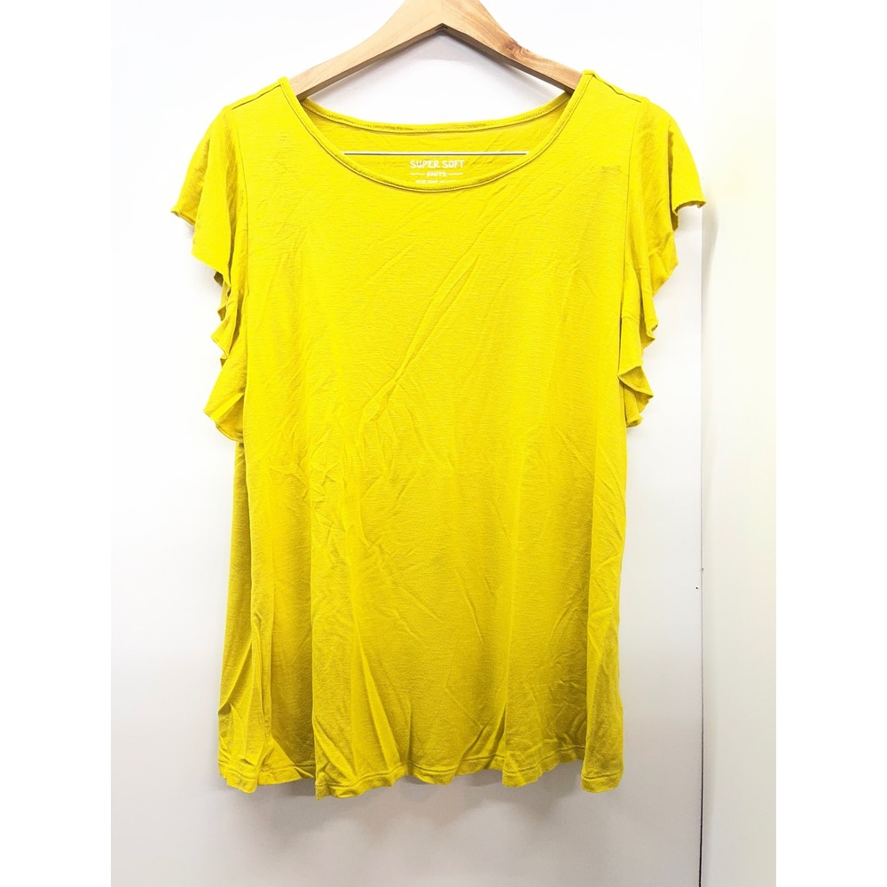 Torrid Super Soft Knits Mustard Yellow Ruffle Flutter Sleeve Top Tee Plus Size 0